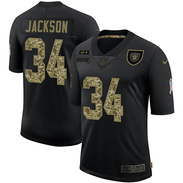 Men's Las Vegas Raiders #34 Bo Jackson Black Camo Salute To Service Limited Stitched NFL Jersey
